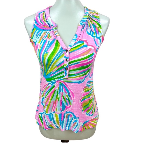 Lilly Pulitzer Essie Sea Shell Of A Party Shellabrate Smocked Neon Tank Top - Picture 1 of 14